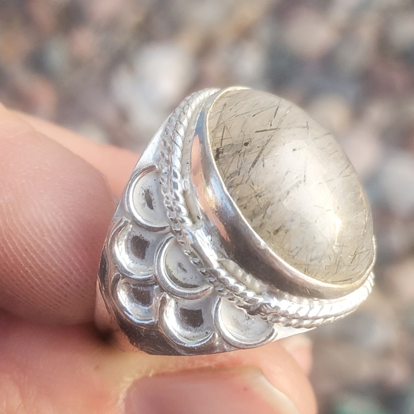 New Black Rutilated Quartz 925 Silver Ring. - Picture 2 of 16